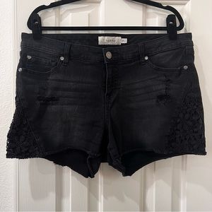 torrid Black Distressed Lace-Side Denim Shorts